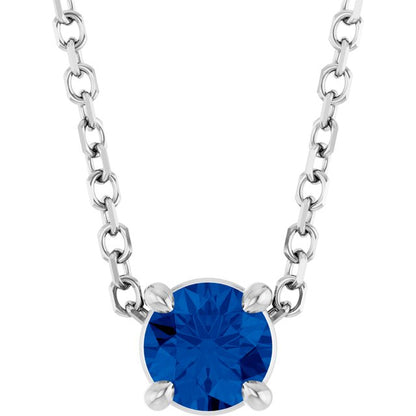 14K White Gold Lab-Grown Blue Sapphire 16-18" Necklace