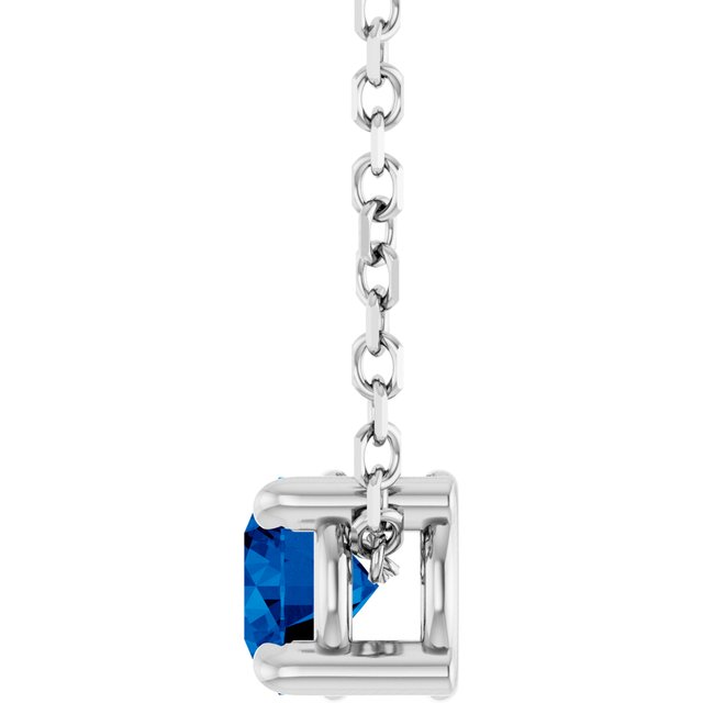 14K White Gold Lab-Grown Blue Sapphire 16-18" Necklace