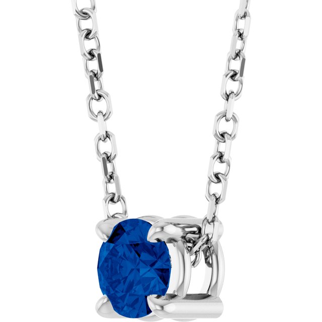 14K White Gold Lab-Grown Blue Sapphire 16-18" Necklace