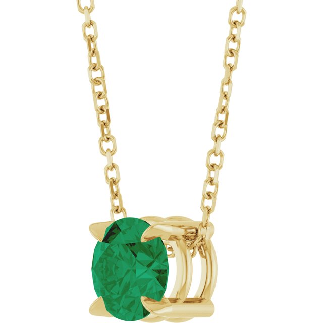 14K Yellow Gold Lab-Grown Emerald 16-18" Necklace, 6.2 x 6.2 mm