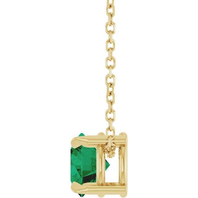 14K Yellow Gold Lab-Grown Emerald 16-18" Necklace, 6.2 x 6.2 mm