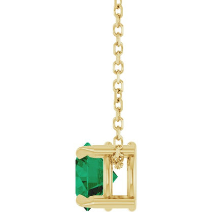 14K Yellow Gold Lab-Grown Emerald 16-18" Necklace, 6.2 x 6.2 mm