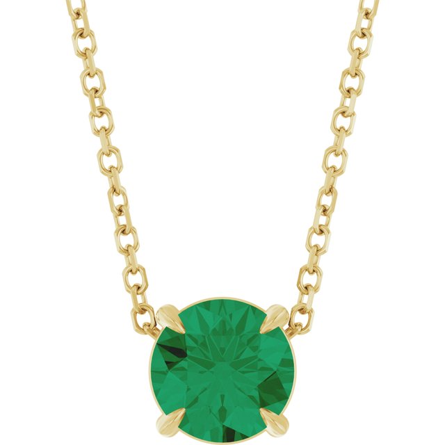 14K Yellow Gold Lab-Grown Emerald 16-18" Necklace, 6.2 x 6.2 mm