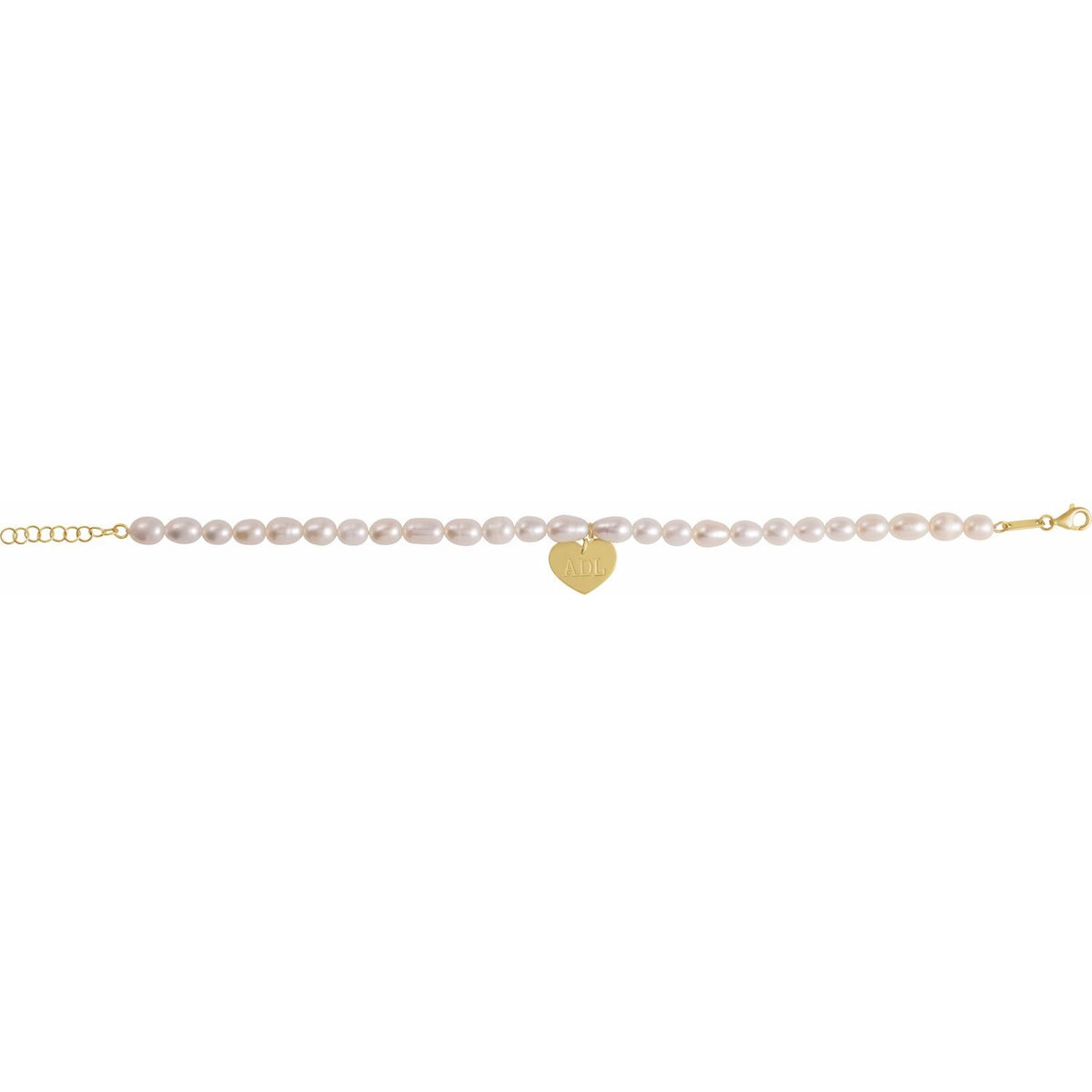 14K Yellow Gold Cultured White Freshwater Pearl & Heart 7-8" Bracelet