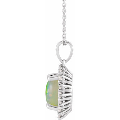 14K White Gold Natural Ethiopian Opal & 1/3 CTW Natural Diamond Halo-Style 16-18" Necklace