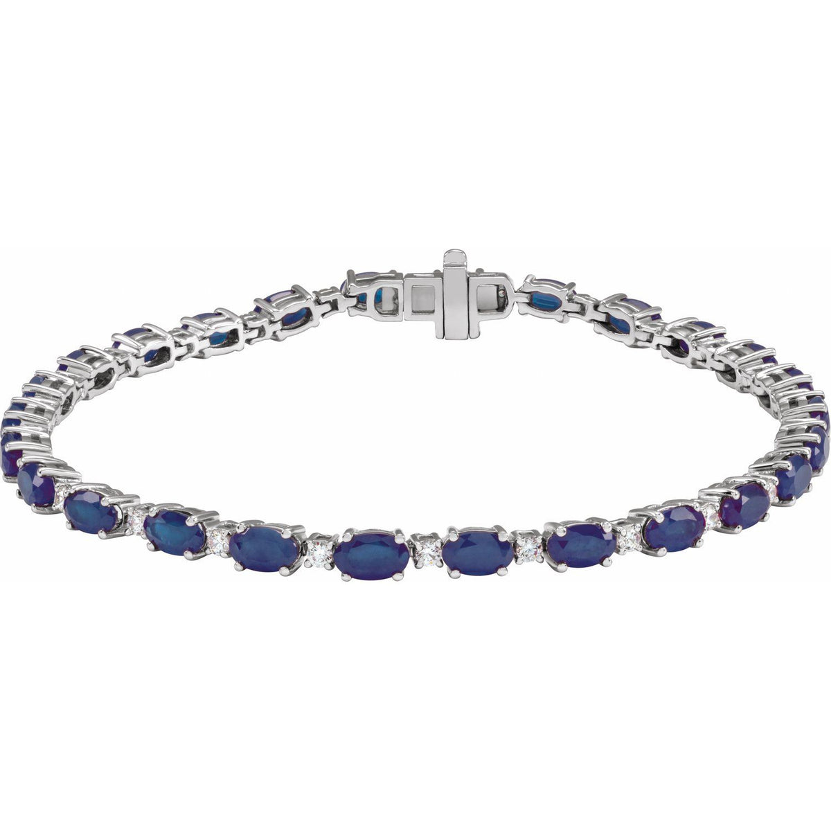 14K White Gold Lab-Grown Blue Sapphire & 5/8 CTW Lab-Grown Diamond Line 7" Bracelet