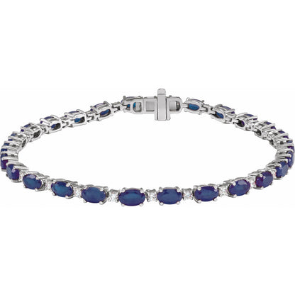 14K White Gold Lab-Grown Blue Sapphire & 5/8 CTW Lab-Grown Diamond Line 7" Bracelet