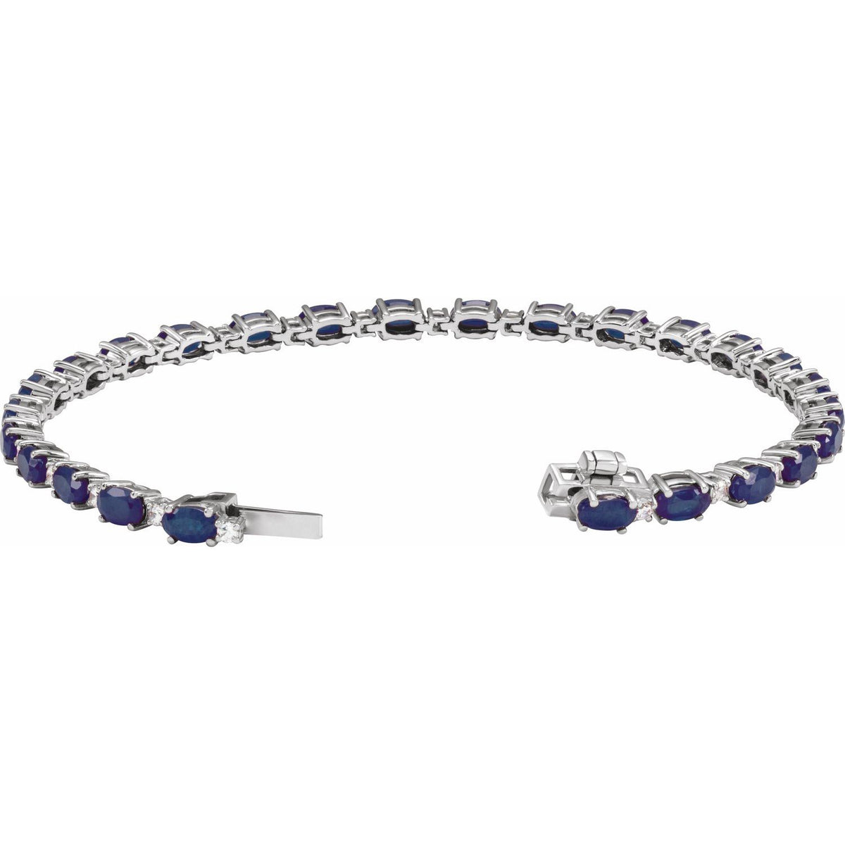 14K White Gold Lab-Grown Blue Sapphire & 5/8 CTW Lab-Grown Diamond Line 7" Bracelet