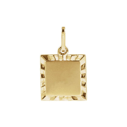 14K Yellow Gold Engravable Square Pendant