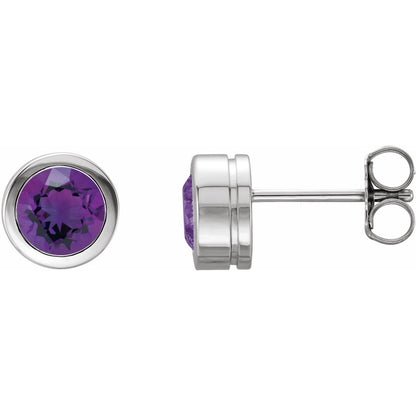 Natural Amethyst Bezel-Set Earrings