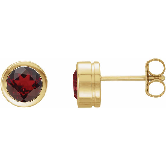 14K Yellow Gold Natural Mozambique Garnet Bezel-Set Earrings