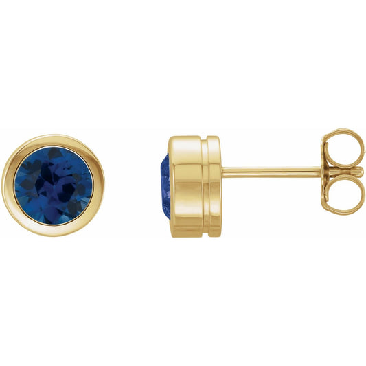 14K Yellow Gold Lab-Grown Blue Sapphire Bezel-Set Earrings