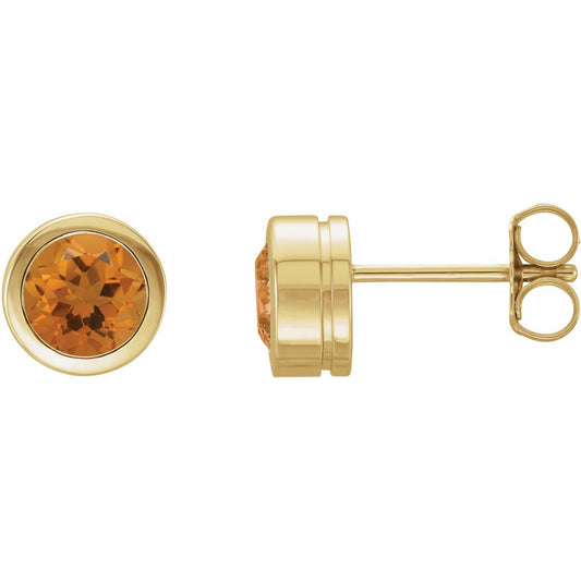 14K Yellow Gold Natural Citrine Bezel-Set Earrings