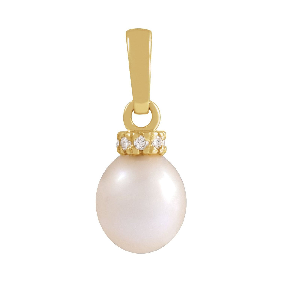 14K Yellow Gold Cultured White Freshwater Pearl & .08 CTW Natural Diamond Pendant