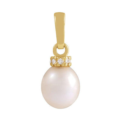 14K Yellow Gold Cultured White Freshwater Pearl & .08 CTW Natural Diamond Pendant