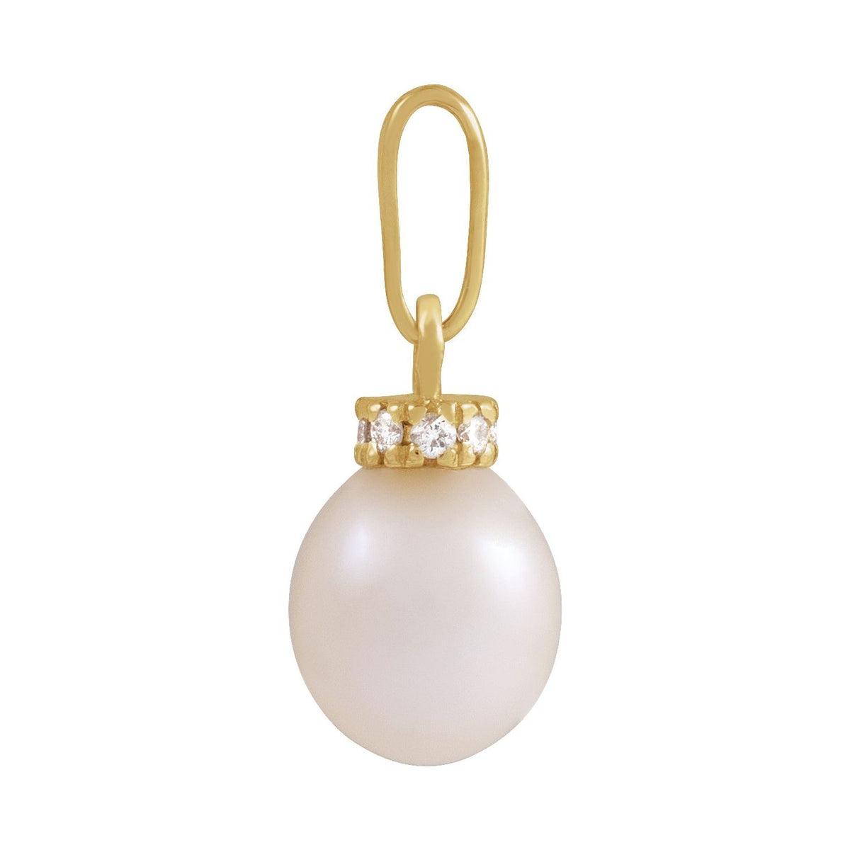 14K Yellow Gold Cultured White Freshwater Pearl & .08 CTW Natural Diamond Pendant