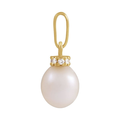 14K Yellow Gold Cultured White Freshwater Pearl & .08 CTW Natural Diamond Pendant