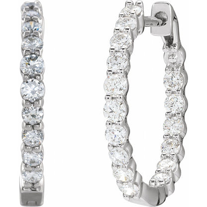 1 CTW Natural Diamond Inside-Outside Hinged Hoop Earrings