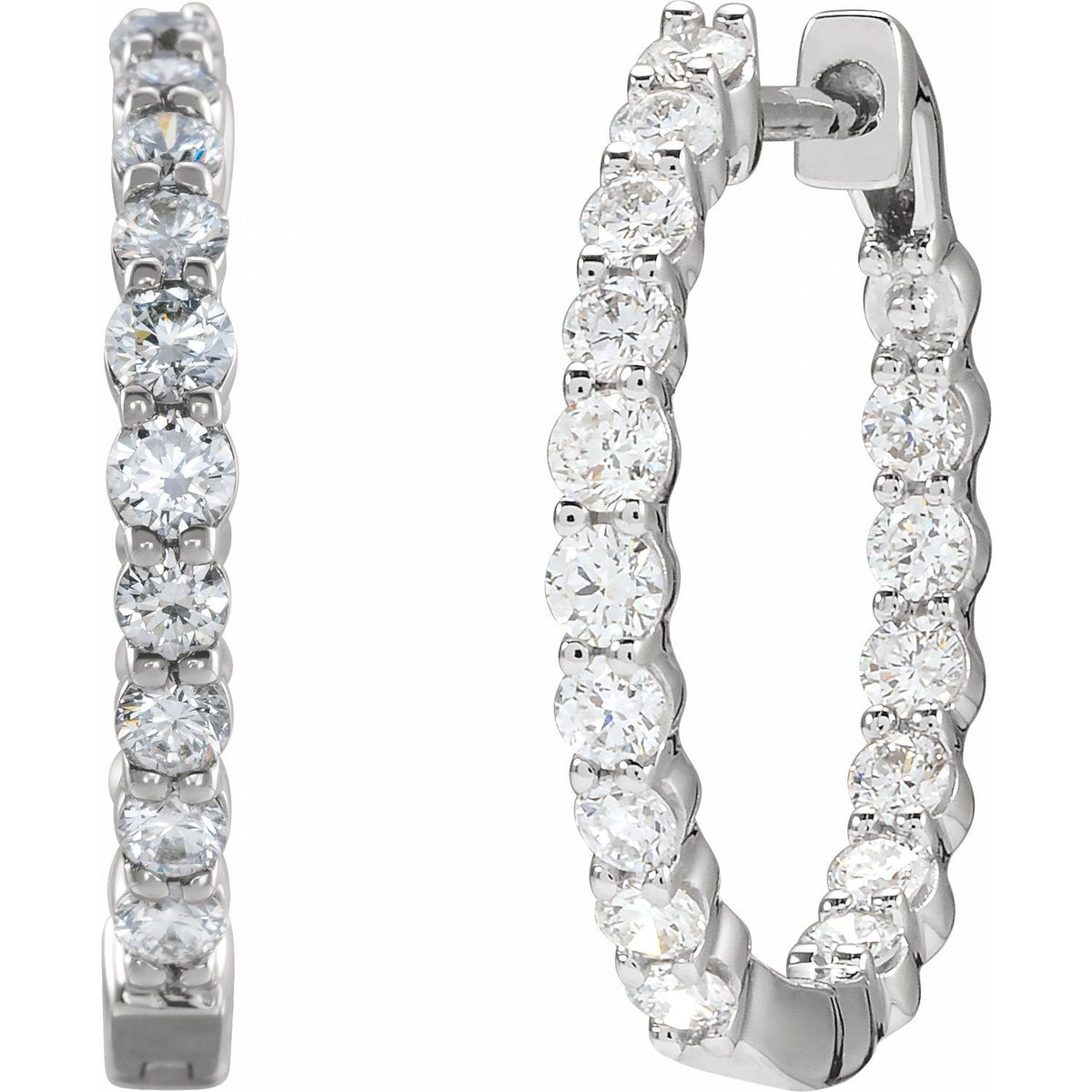 1 CTW Lab-Grown Diamond Inside-Outside Hinged Hoop Earrings