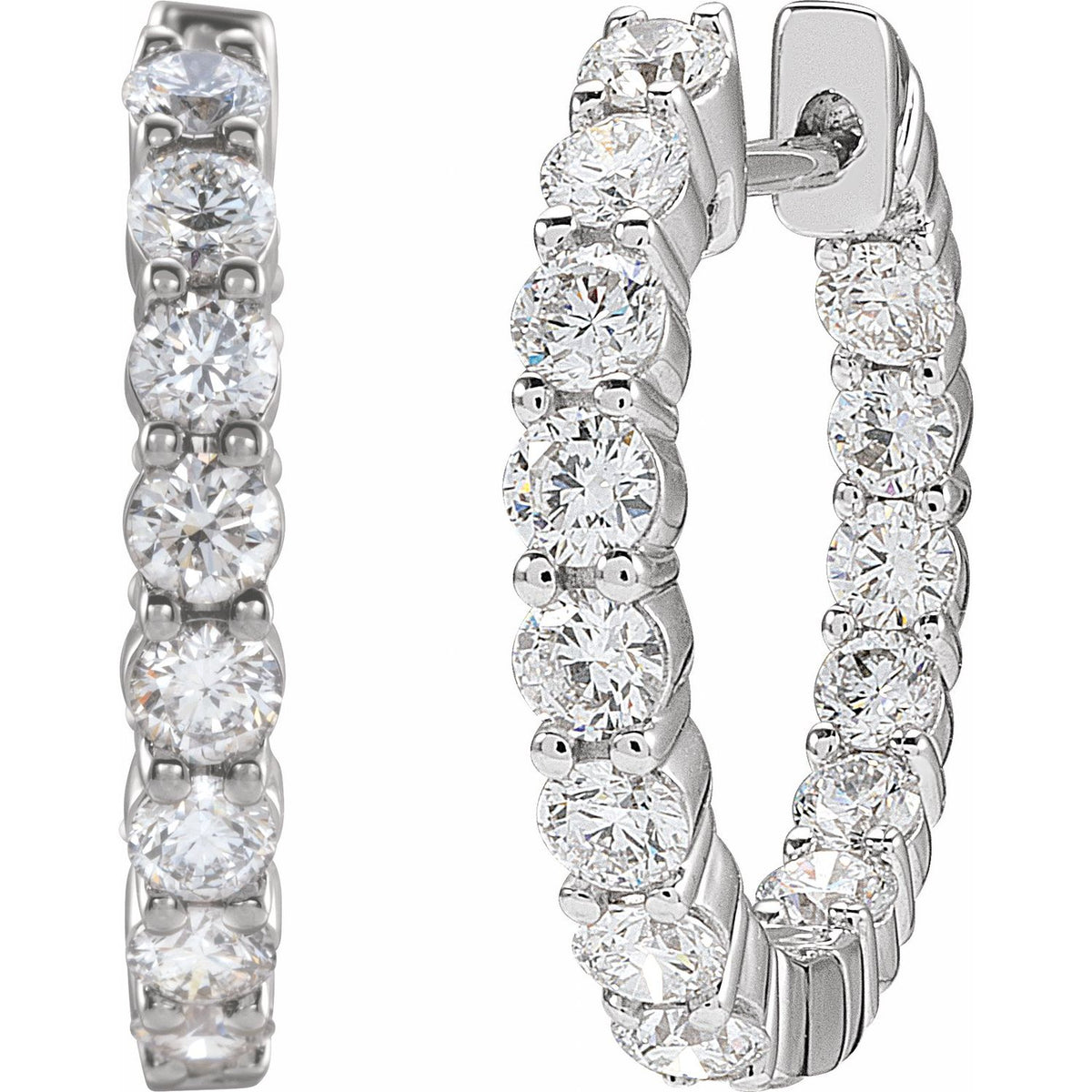 14K White Gold 2 CTW Natural Diamond Inside-Outside Hinged Hoop Earrings