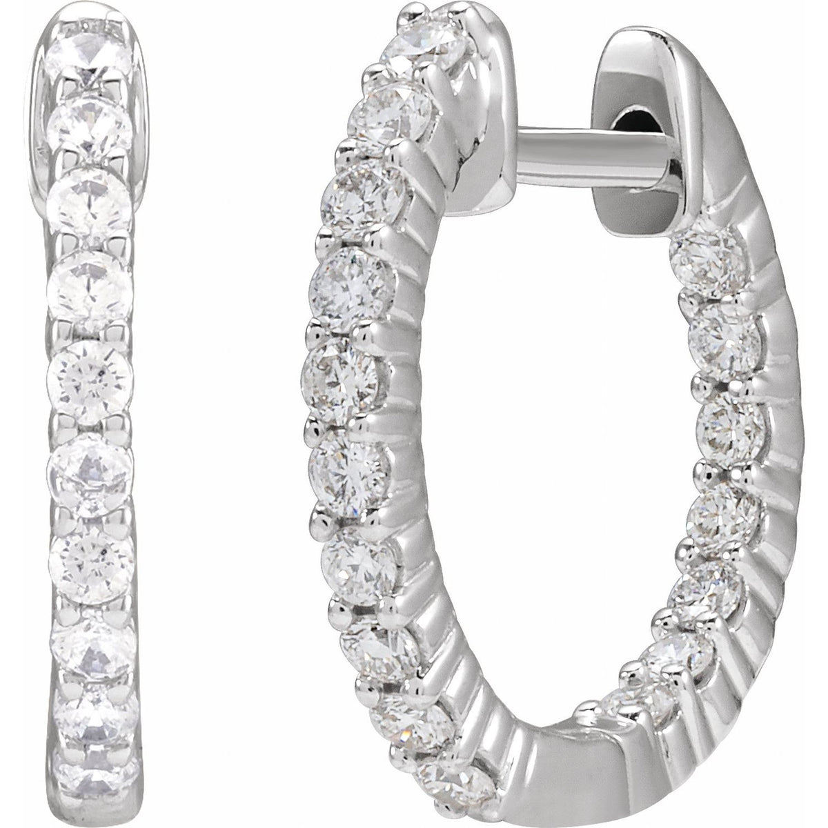 1/2 CTW Natural Diamond Inside-Outside Hinged Hoop Earrings