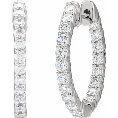 3/4 CTW Lab-Grown Diamond Inside-Outside Hinged Hoop Earrings
