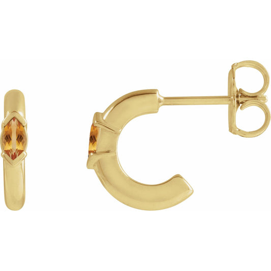 14K Yellow Gold Natural Citrine Hoop Earrings