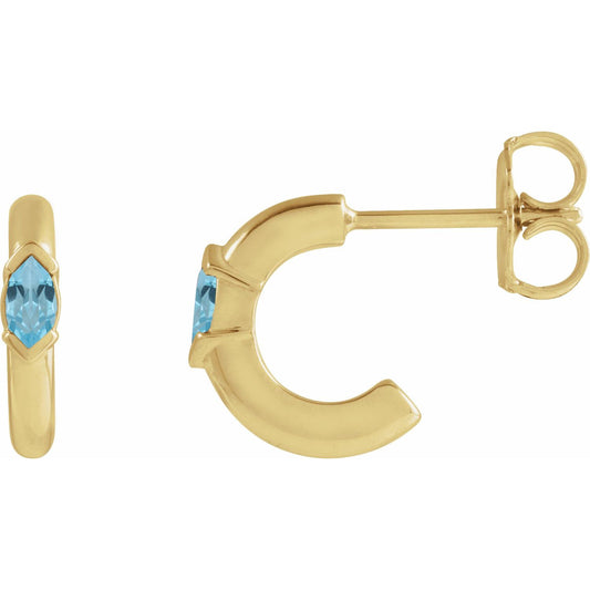 14K Yellow Gold Natural Sky Blue Topaz Hoop Earrings