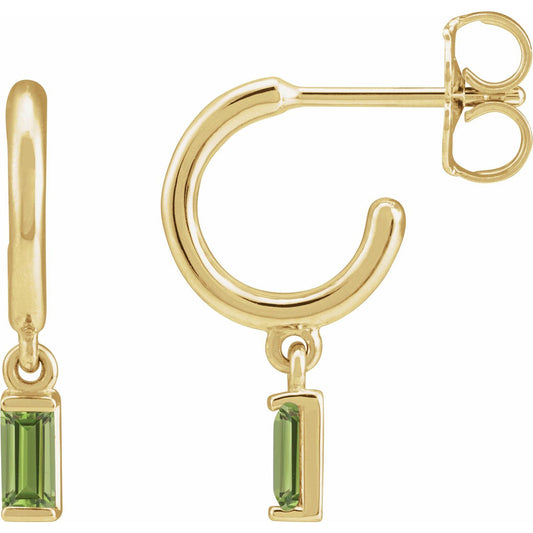 14K Yellow Gold Natural Peridot Hoop Earrings
