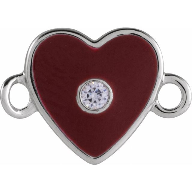 .02 CT Natural Diamond Red Enamel Heart Link