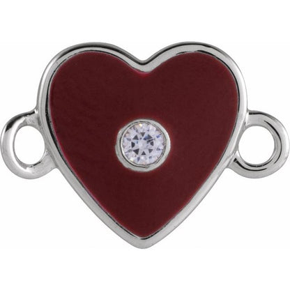 .02 CT Natural Diamond Red Enamel Heart Link