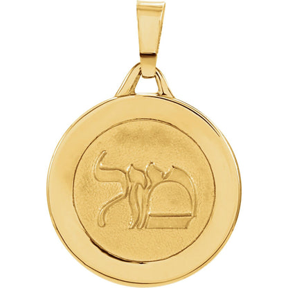 14K Yellow Gold Round Mazel Good Luck Medal