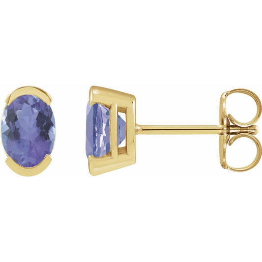 14K Yellow Gold 6x4 mm Natural Tanzanite Stud Earrings