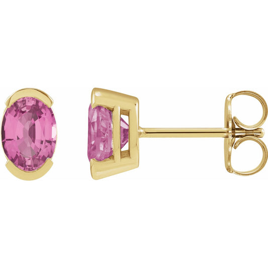 14K Yellow Gold 6x4 mm Lab-Grown Pink Sapphire Stud Earrings