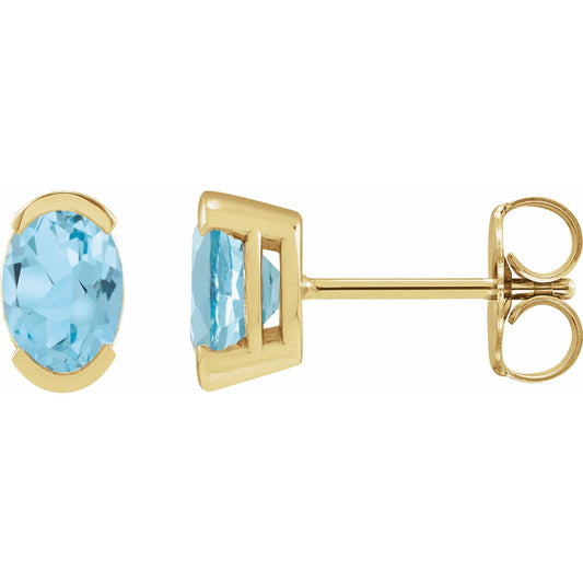 14K Yellow Gold 6x4 mm Natural Sky Blue Topaz Stud Earrings
