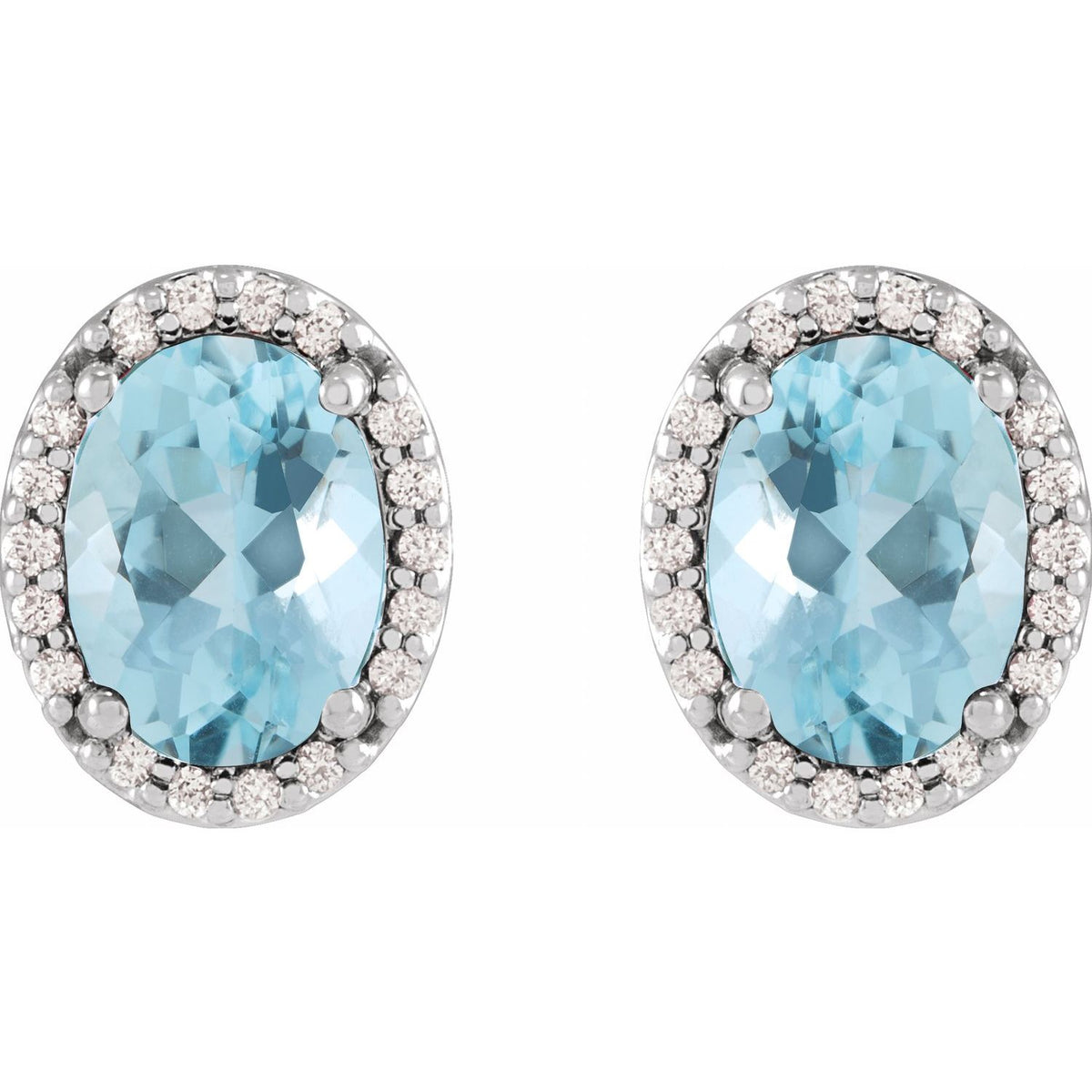 14K White Gold 6x4 mm Natural Aquamarine & .06 CTW Natural Diamond Halo-Style Earrings