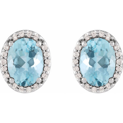 14K White Gold 6x4 mm Natural Aquamarine & .06 CTW Natural Diamond Halo-Style Earrings