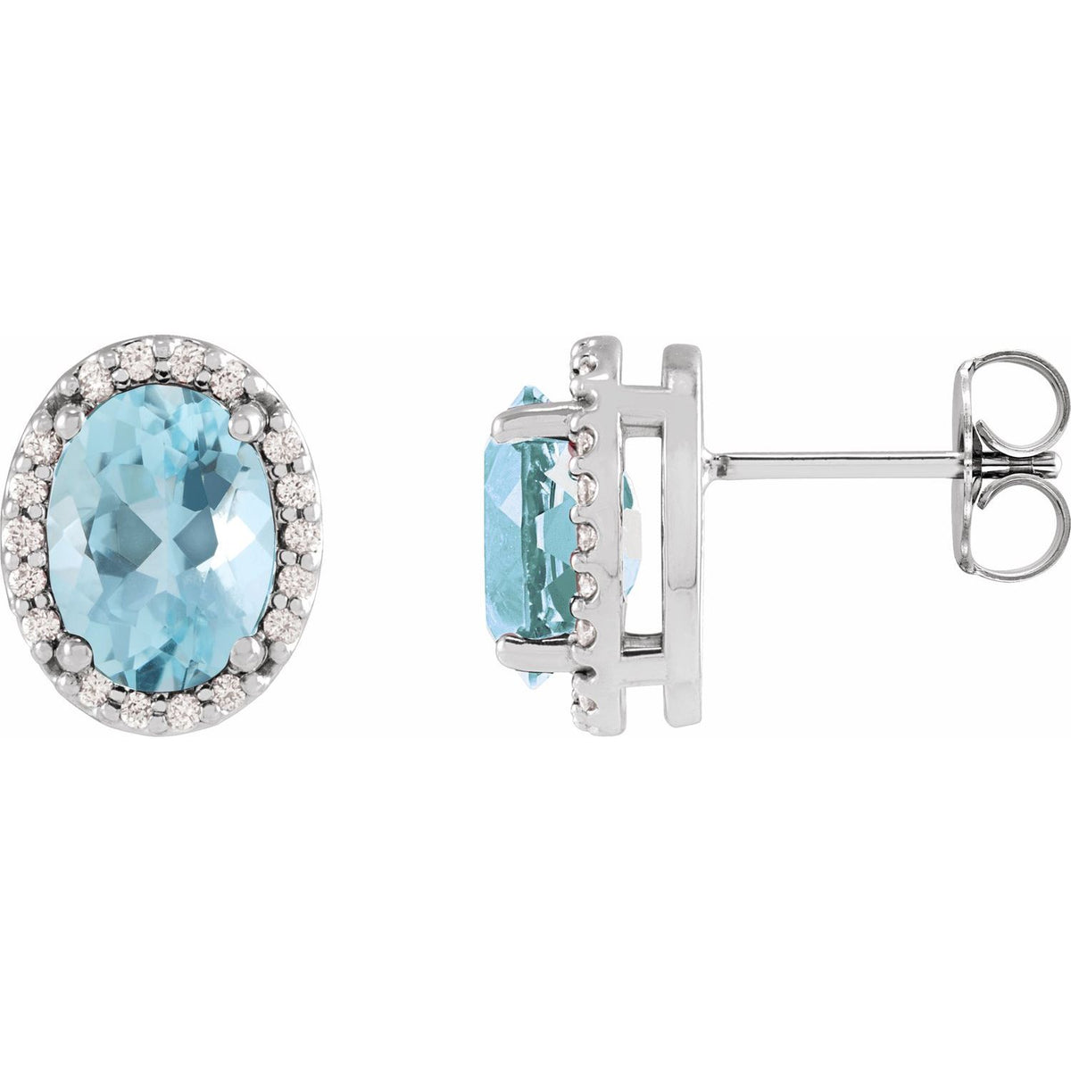 14K White Gold 6x4 mm Natural Aquamarine & .06 CTW Natural Diamond Halo-Style Earrings