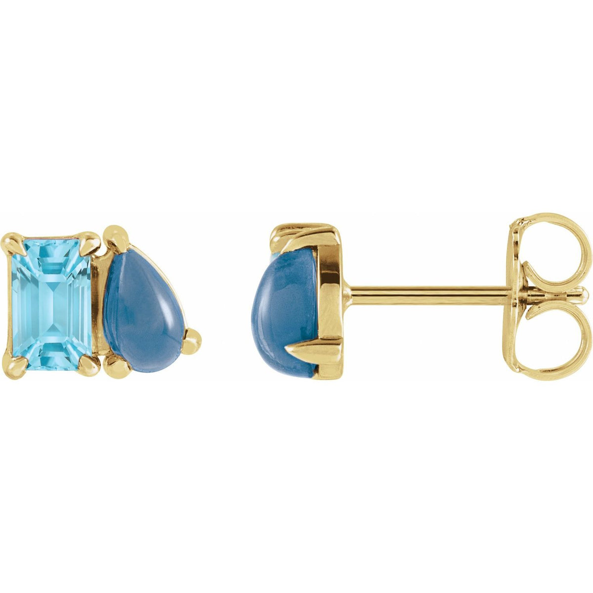 14K Yellow Gold Natural Sky Blue Topaz & Natural London Blue Topaz Two-Stone Stud Earrings
