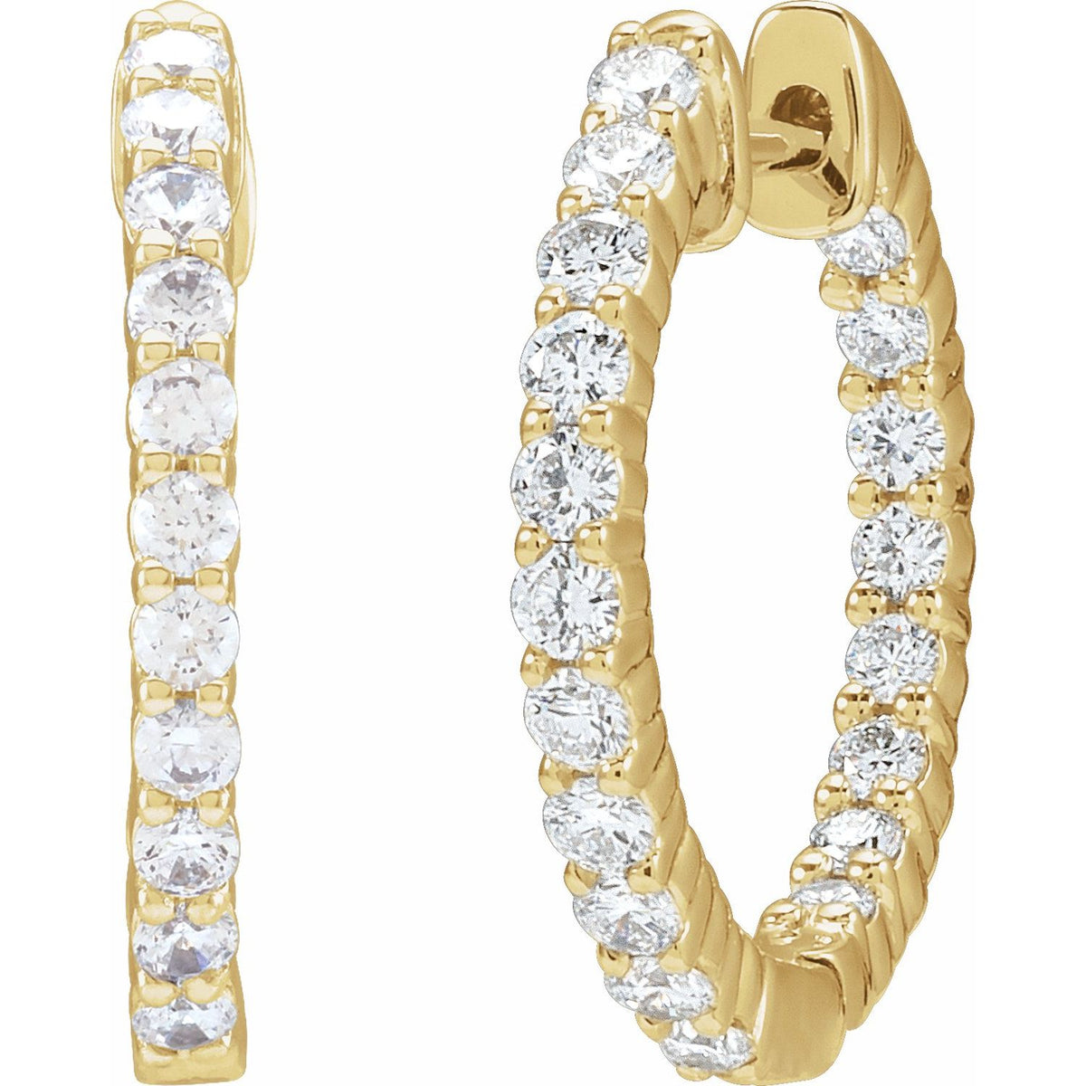 3/4 CTW Lab-Grown Diamond Inside-Outside Hinged Hoop Earrings