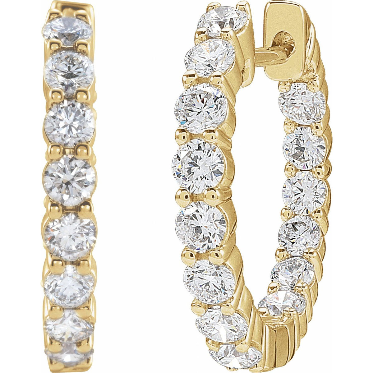 2 CTW Lab-Grown Diamond Inside-Outside Hinged Hoop Earrings