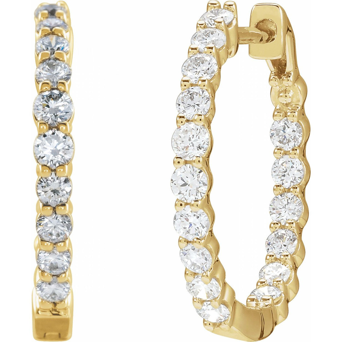 1 CTW Natural Diamond Inside-Outside Hinged Hoop Earrings
