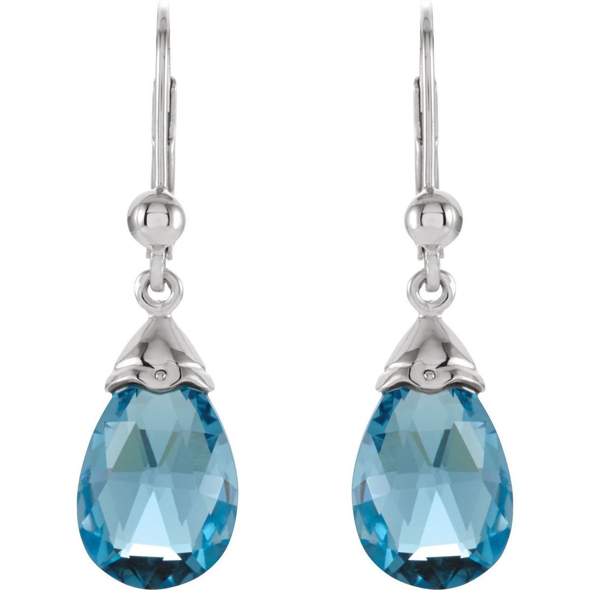 14K White Gold Natural Swiss Blue Topaz Earrings