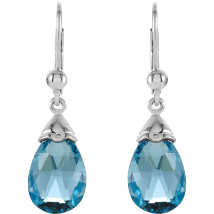 14K White Gold Natural Swiss Blue Topaz Earrings