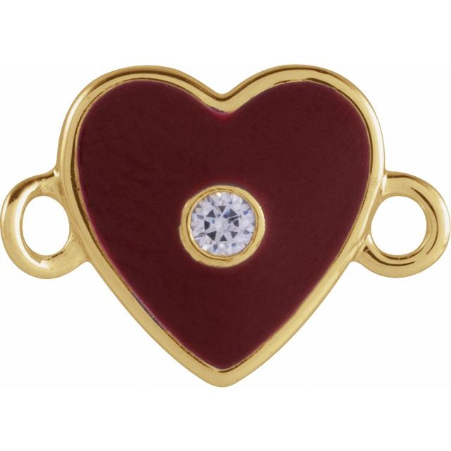 .02 CT Natural Diamond Red Enamel Heart Link