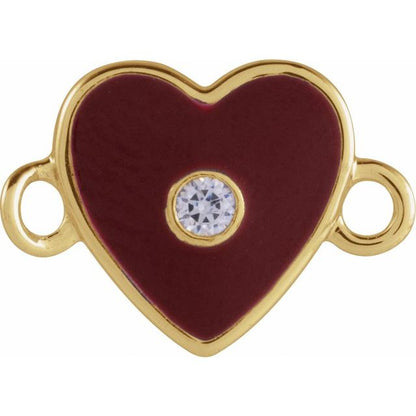 .02 CT Natural Diamond Red Enamel Heart Link