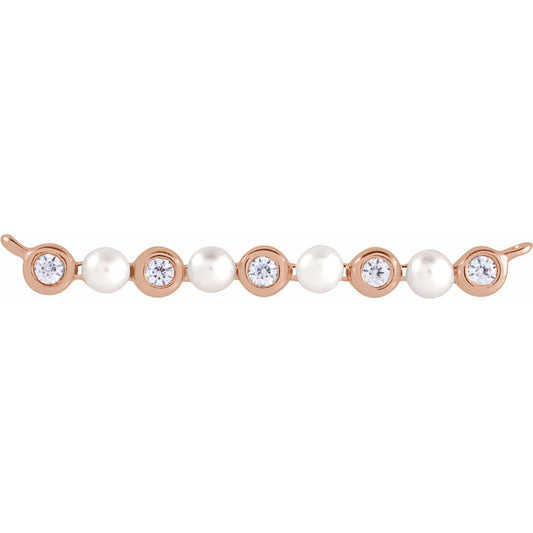 14K Rose Gold Cultured White Freshwater Pearl & .04 CTW Natural Diamond Bar Necklace Center