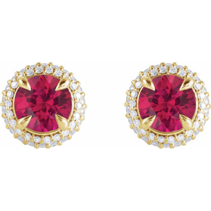 14K White Gold Lab-Grown Ruby & 1/2 CTW Lab-Grown Diamond Halo-Style Earrings