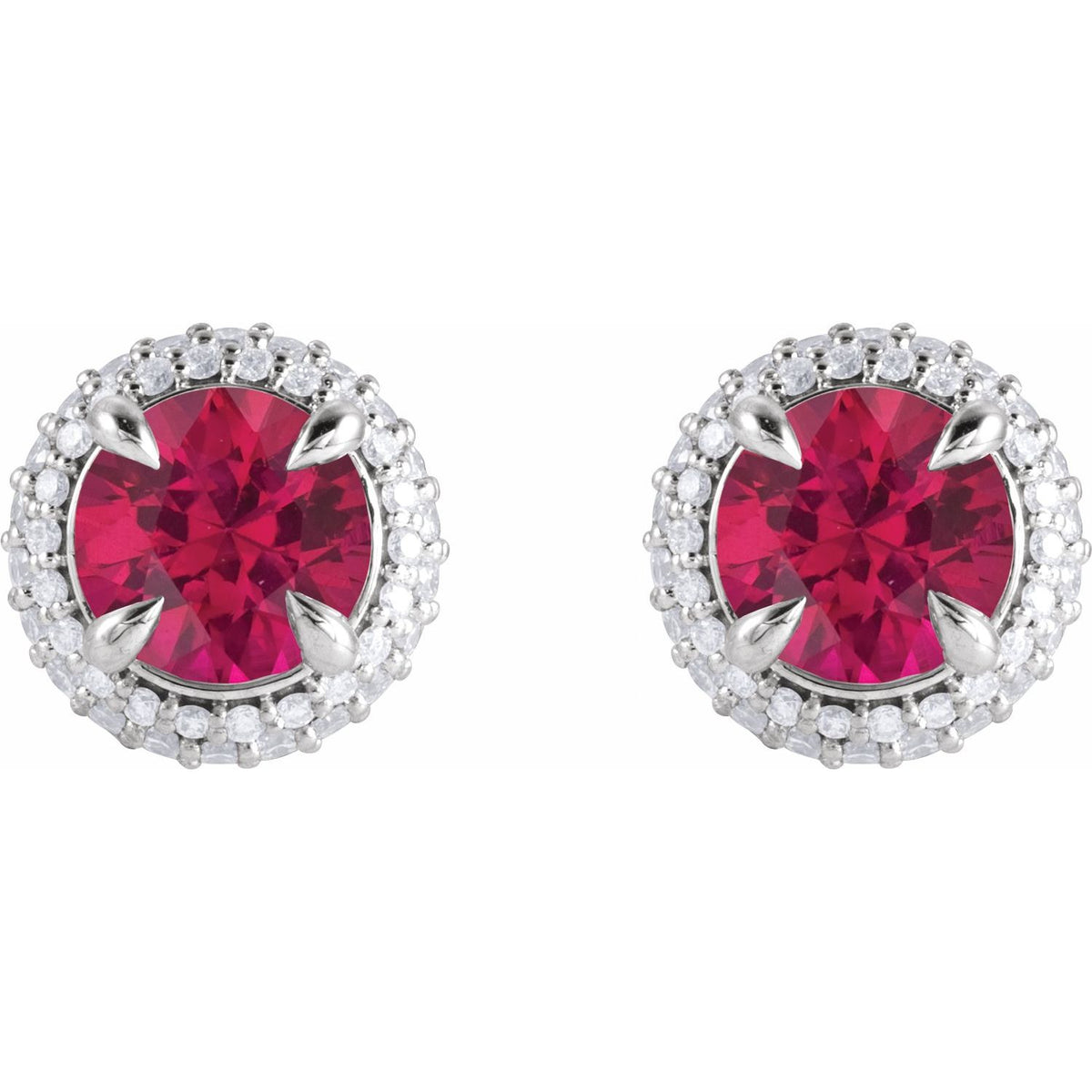 14K White Gold Lab-Grown Ruby & 1/2 CTW Lab-Grown Diamond Halo-Style Earrings