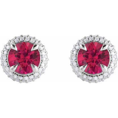 14K White Gold Lab-Grown Ruby & 1/2 CTW Lab-Grown Diamond Halo-Style Earrings